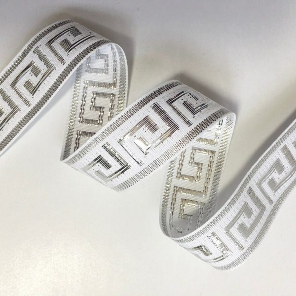 White and Metallic Silver Greek Key Ribbon Trim 1  By The Yard Cheap