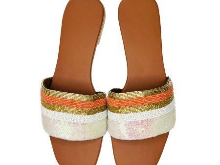 Iridescent Orange Beaded Platform Sandal Online Hot Sale