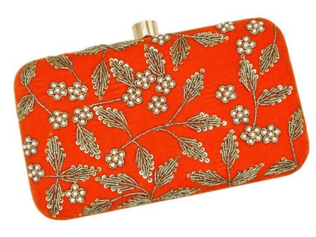 Orange Velvet Party Handbag Clutch Purse by Merry Dove Cheap