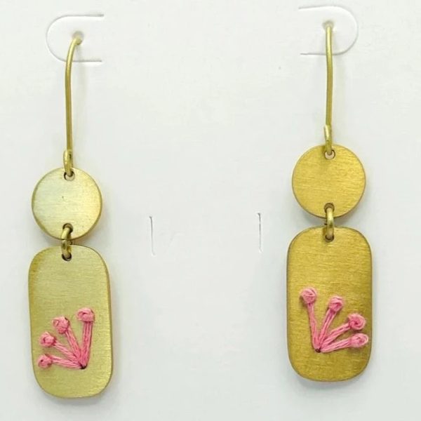 Pink Threaded Gold Geometric Dangle Earrings Online Sale