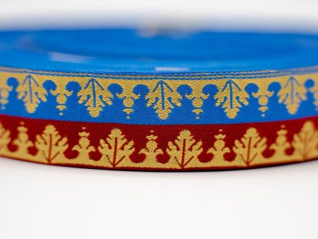 Red, Blue, and Gold Minarets Russian Jacquard Ribbon 1  For Cheap