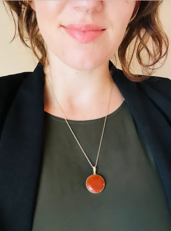 Red Onyx Gold Handmade Pendant Necklace on Sale