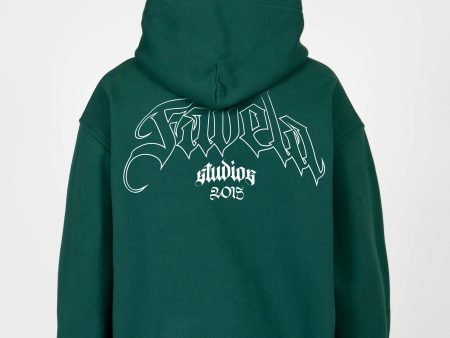 OUTLINE FOREST GREEN SNAP BUTTON HOODIE Online now