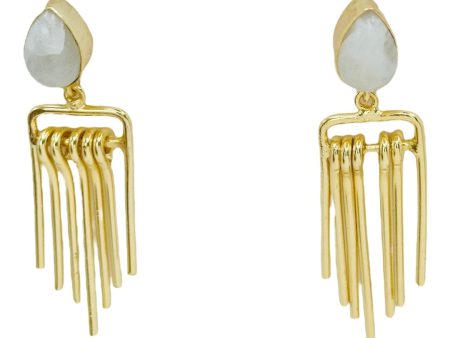 Charmed Moonstone Dangle 18K Gold Plated Earrings For Cheap