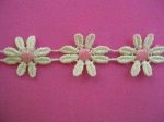 15 Yds Wrights Venice Lace Daisy Trim White With Pink Online now